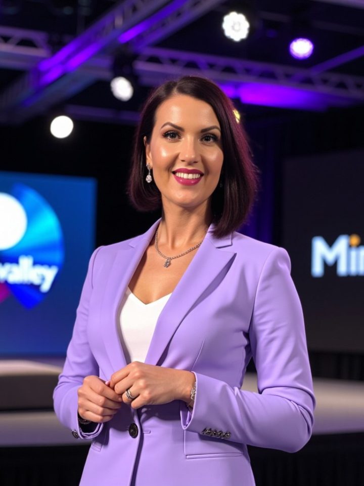 Irina Moreva in a lilac blazer